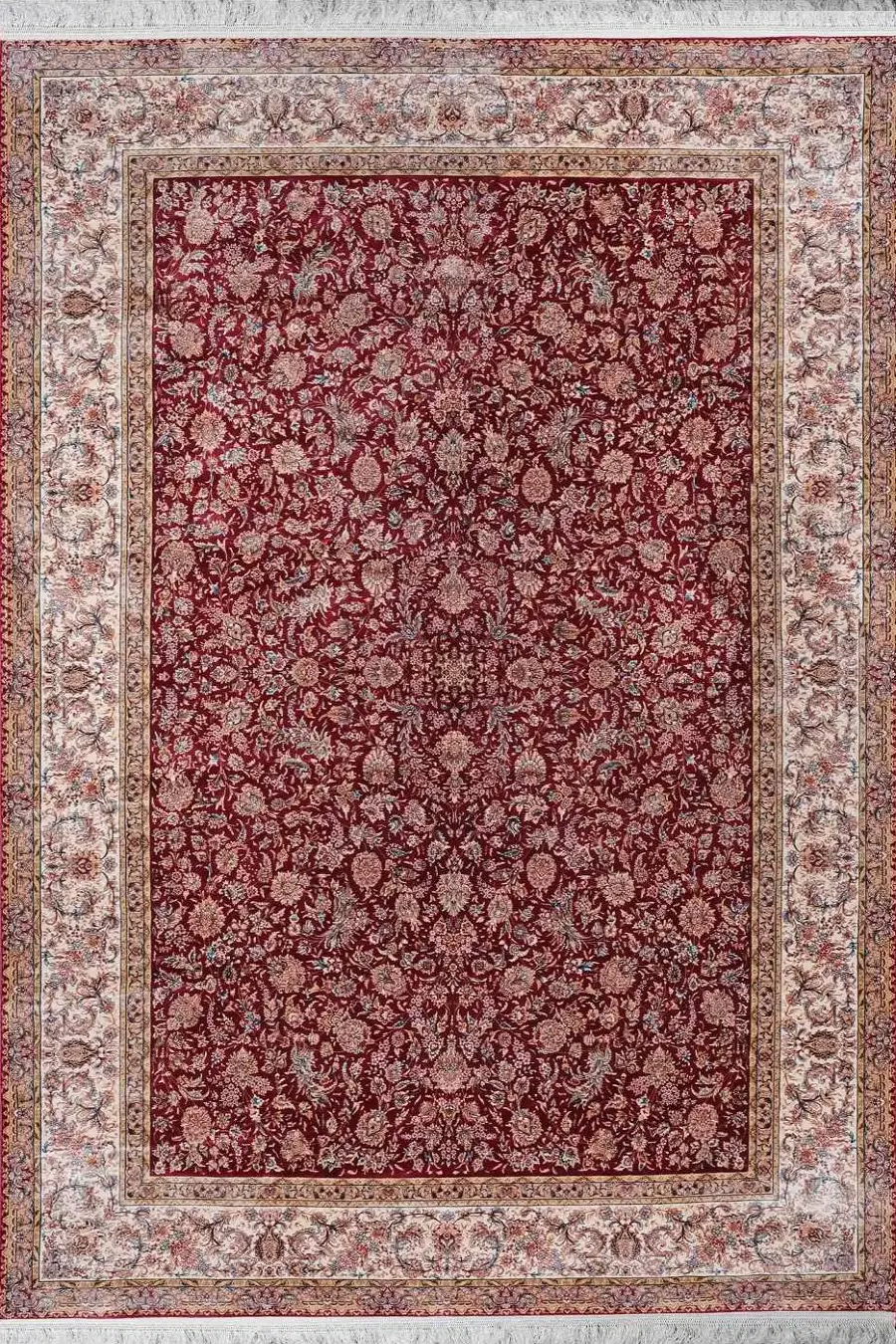 فرش بهشتی 1200 شانه ابریشمی کلکسیون ماهور کد 5507 زمینه لاکی (برجسته)