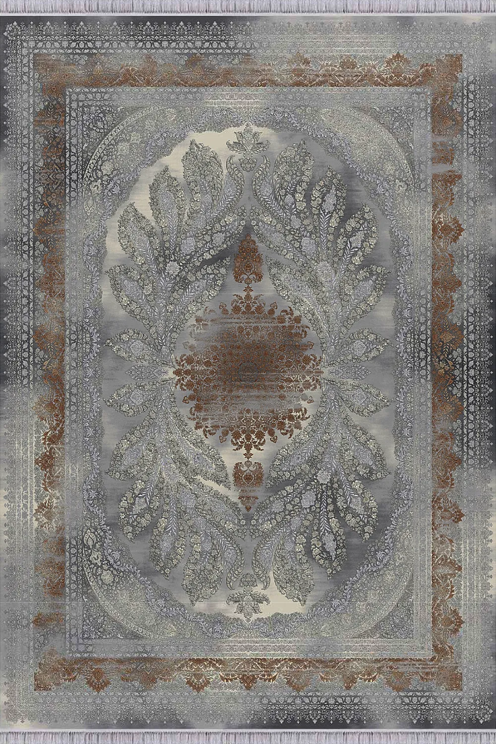 فرش مهدیان 1500 شانه کلکسیون حریر و طلاکوب طرح ملکه زمینه مسی (برجسته)