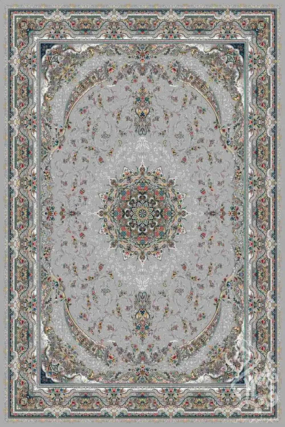 فرش قیطران 1200 شانه کلکسیون پارادایس طرح کارلوف زمینه فیلی (برجسته)