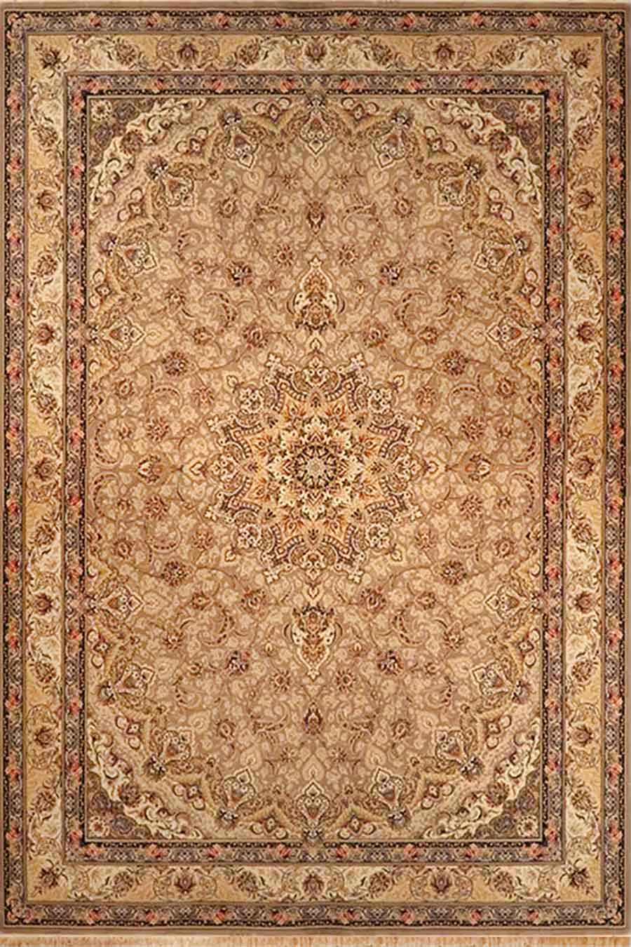 فرش ستاره کویر یزد 1000 شانه کلکسیون عالی قاپو کد HA50 زمینه 3032 (برجسته)