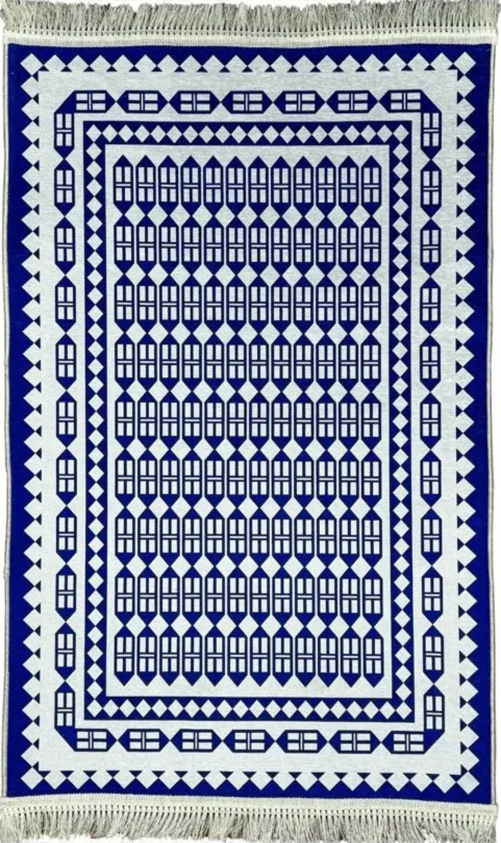 زیلو دستباف سنتی یزد طرح تالگ قاب‌ دار رنگ آبی-سفید (دو رو)