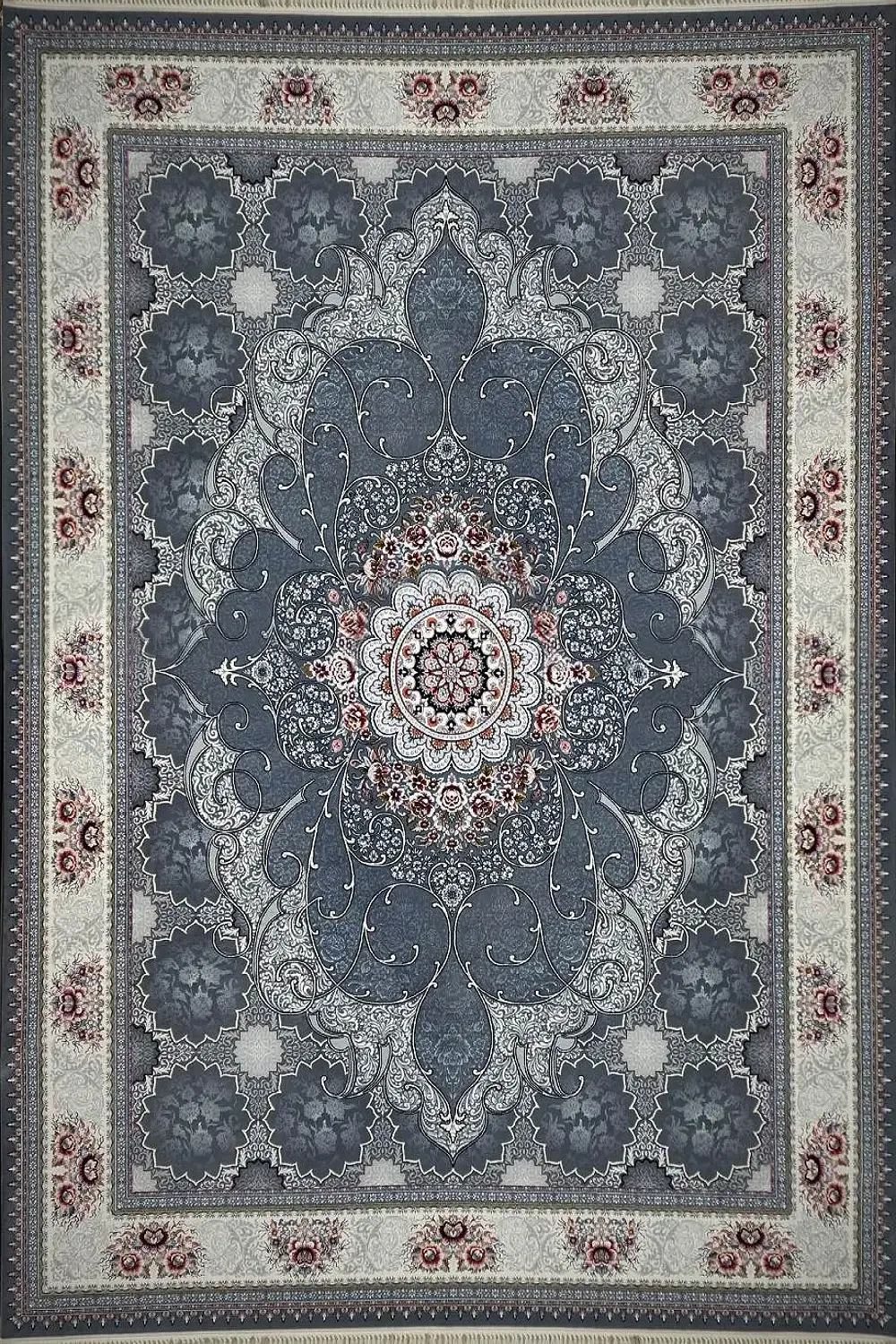 فرش کاشان 700 شانه طرح چکاوک زمینه دودی (غیربرجسته)