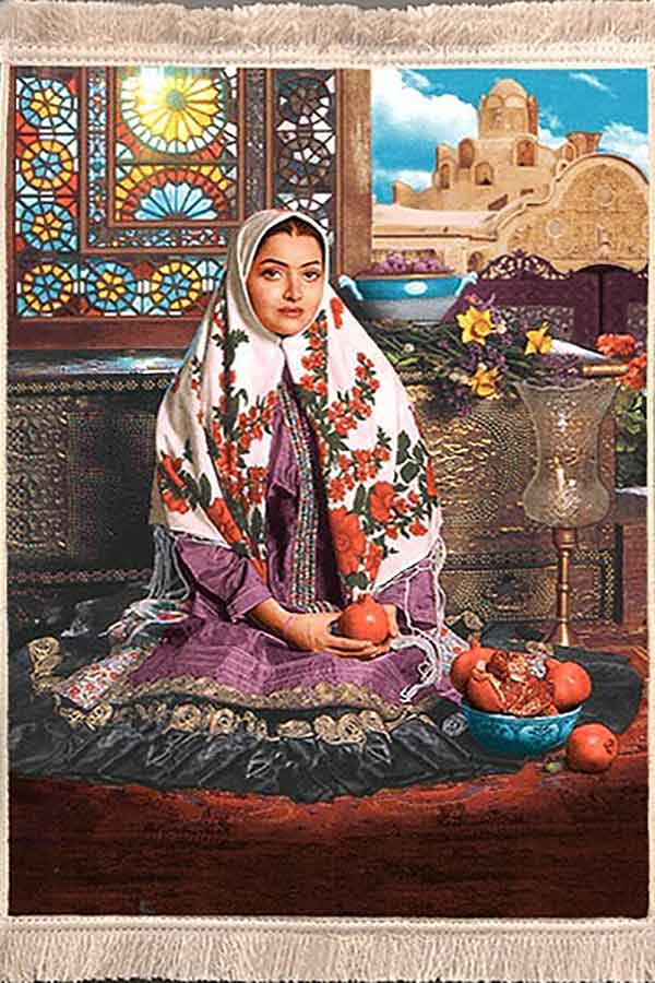 تابلوفرش ماشینی 1200 شانه طرح دختر ایرانی کد 34 (3 سایز)