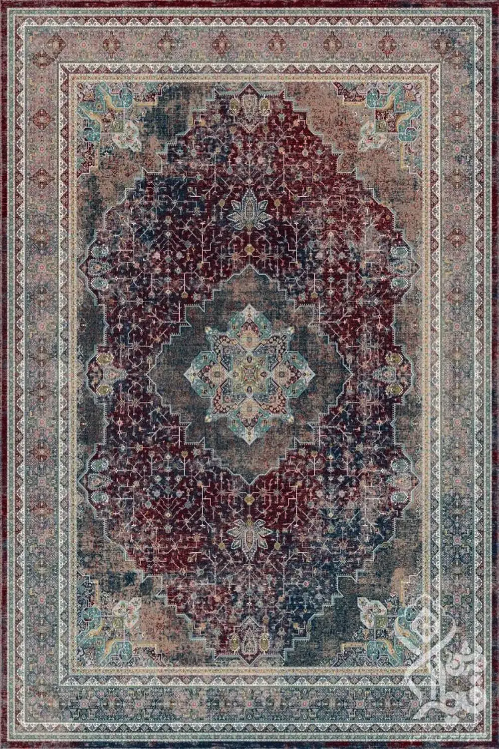 فرش قیطران 1200 شانه کلکسیون پارادایس طرح آنید زمینه رناسی حاشیه متالیک (برجسته)