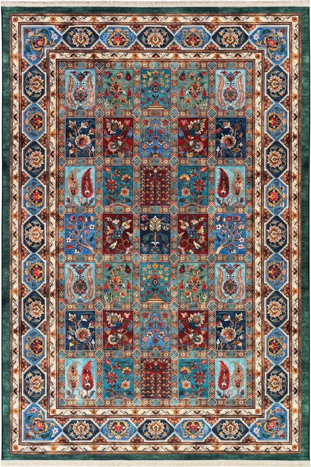 فرش محتشم 1000 شانه کلکسیون سنتی کد 25CS0380 زمینه سبز (غیربرجسته)