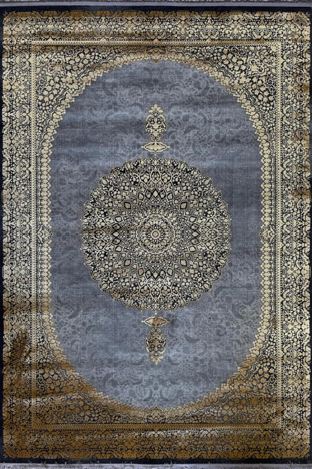 فرش مهدیان 700 شانه کلکسیون دینارسو کد 70050 زمینه ذغالی-دودی (برجسته)