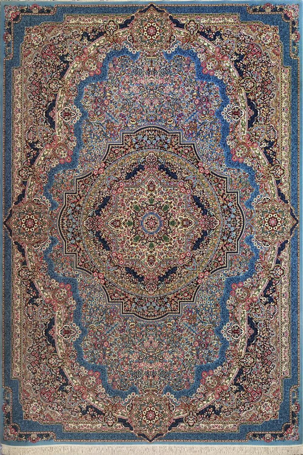 فرش ستاره کویر یزد 500 شانه کلکسیون ایساتیس کد I64 زمینه آبی (غیربرجسته)