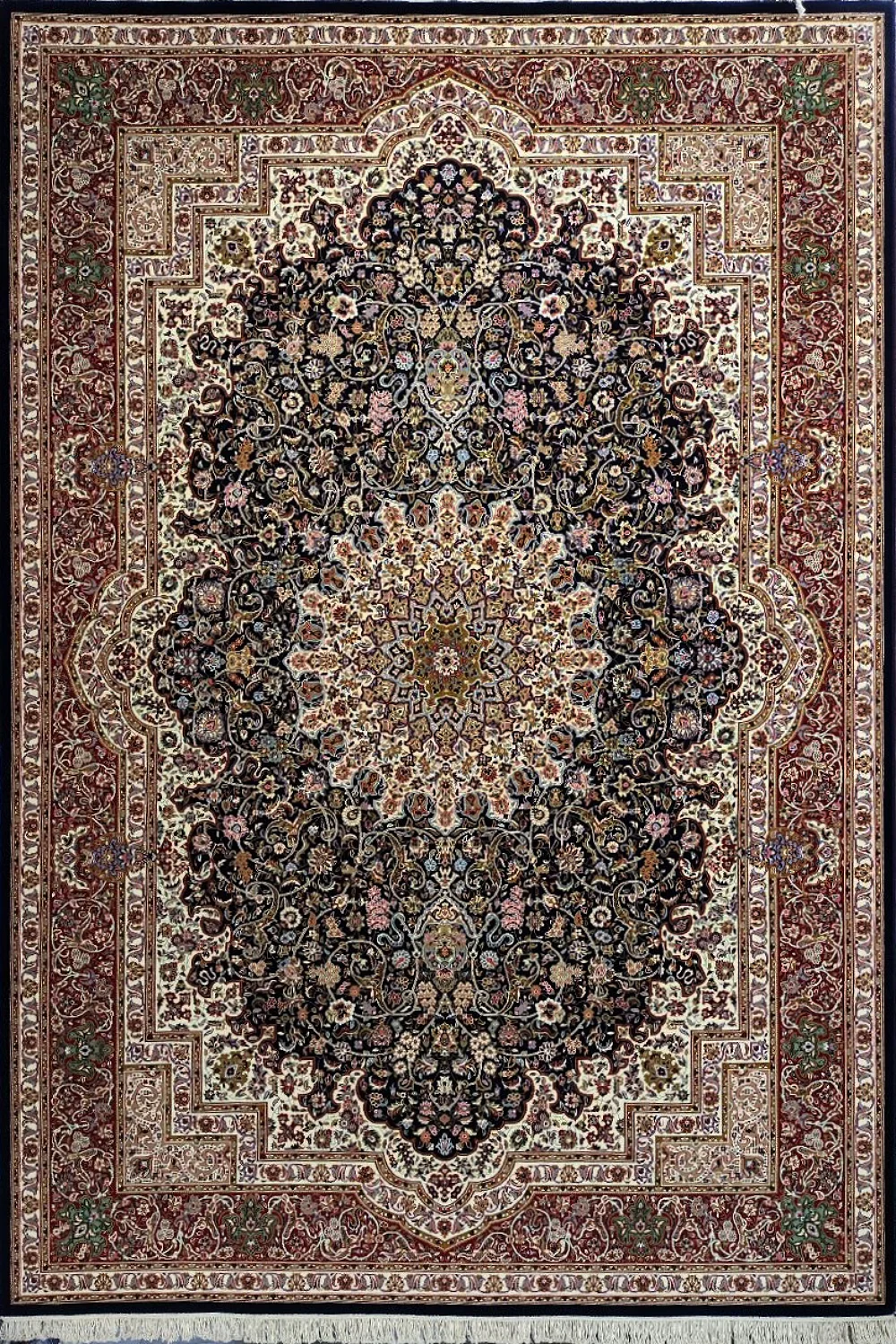 فرش ستاره کویر یزد 500 شانه کلکسیون ایساتیس کد IA زمینه سورمه ای حاشیه لاکی (غیربرجسته)