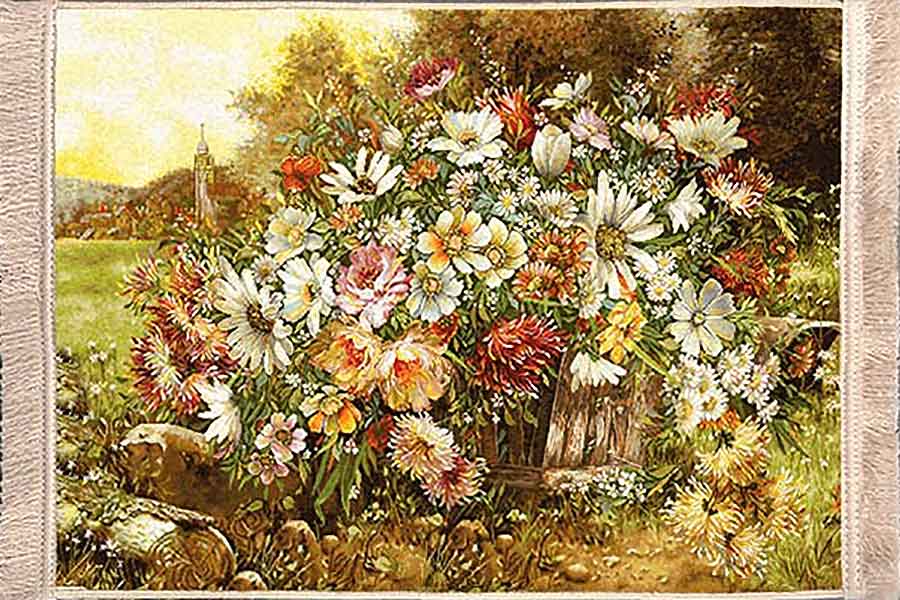 تابلوفرش ماشینی 1200 شانه طرح جعبه گل در سبزه زار (3 سایز)