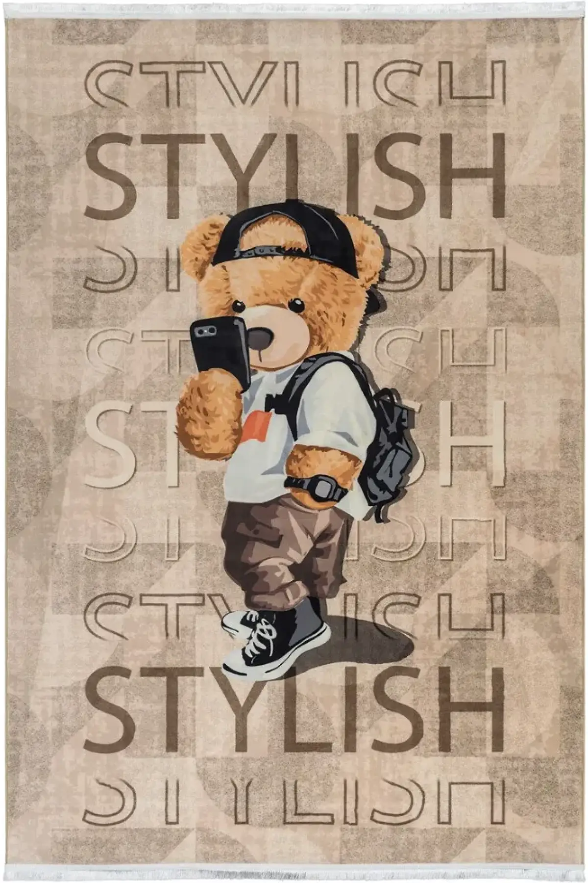 فرش محتشم اتاق کودک طرح خرس استایلیست کد 25KM0090 زمینه کرم (غیربرجسته)