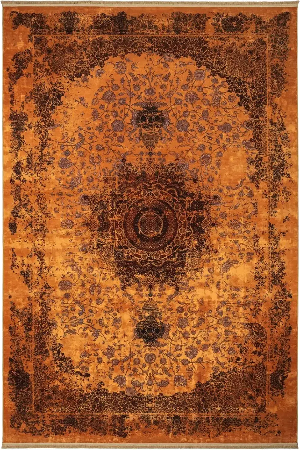 فرش محتشم کهنه نما 1200 شانه کد 300604 زمینه خردلی (غیربرجسته)