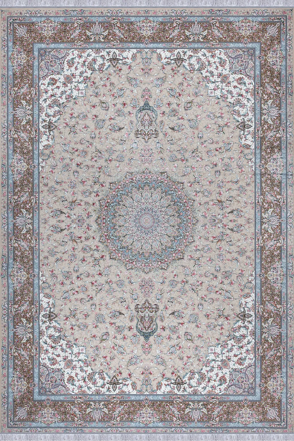 فرش مهدیان 1500 شانه کلکسیون والری کد 50203 زمینه بژ (برجسته)