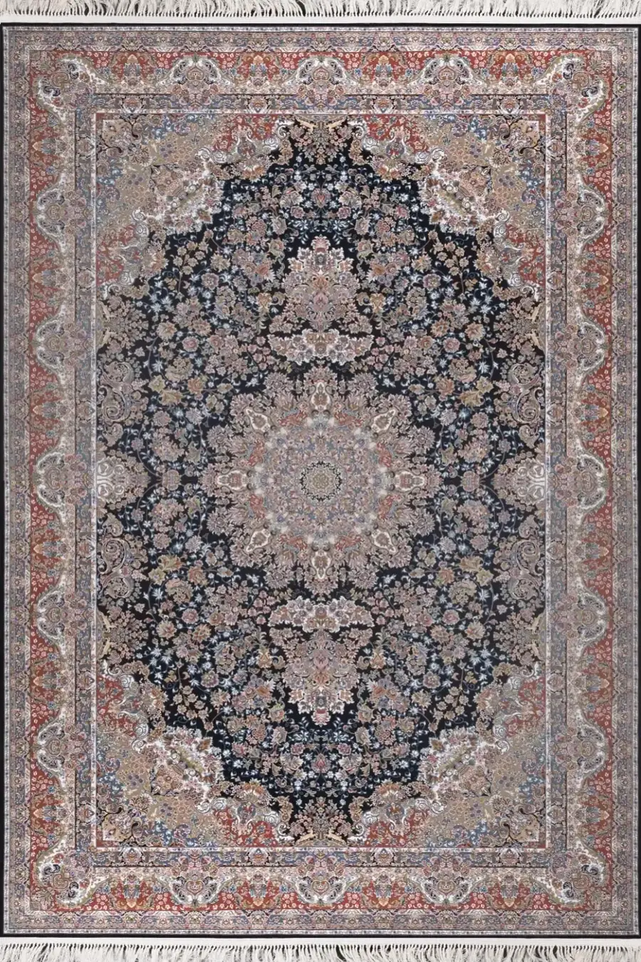 فرش بهشتی 1200 شانه کلکسیون تبریز کد 1351 زمینه مشکی (برجسته)