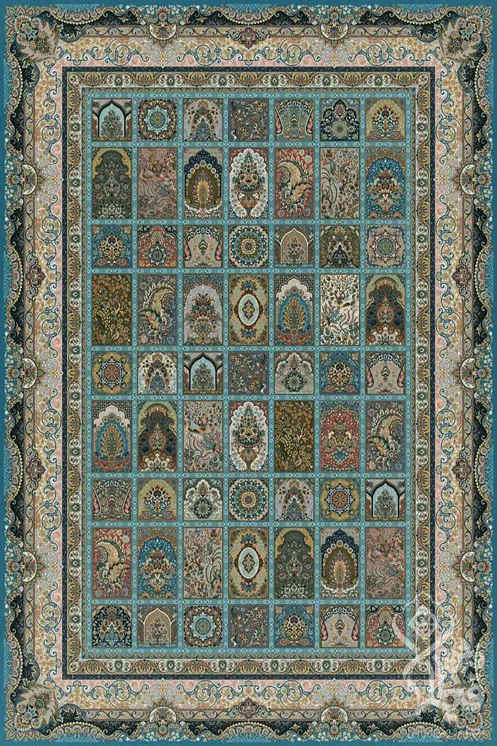 فرش قیطران 1500 شانه کلکسیون 1500 شانه طرح مهرو زمینه آبی (برجسته)