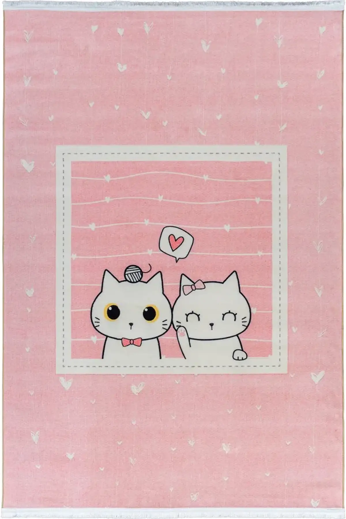 فرش محتشم اتاق کودک طرح پیشی ها کد 25KD0030 زمینه صورتی (غیربرجسته)