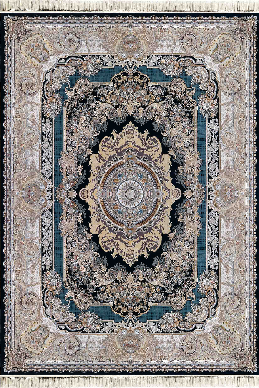 فرش داریوش 1500 شانه کلکسیون مینیاتور کد D1562 زمینه سورمه ای (برجسته)