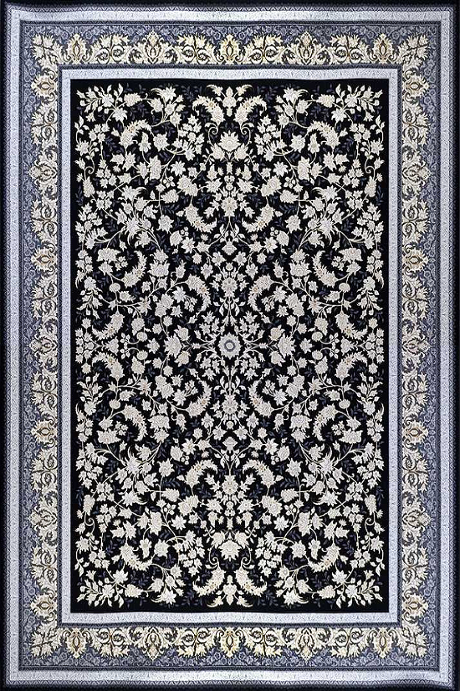 فرش ماشینی 440 شانه طرح اوستا زمینه سورمه ای (غیربرجسته)