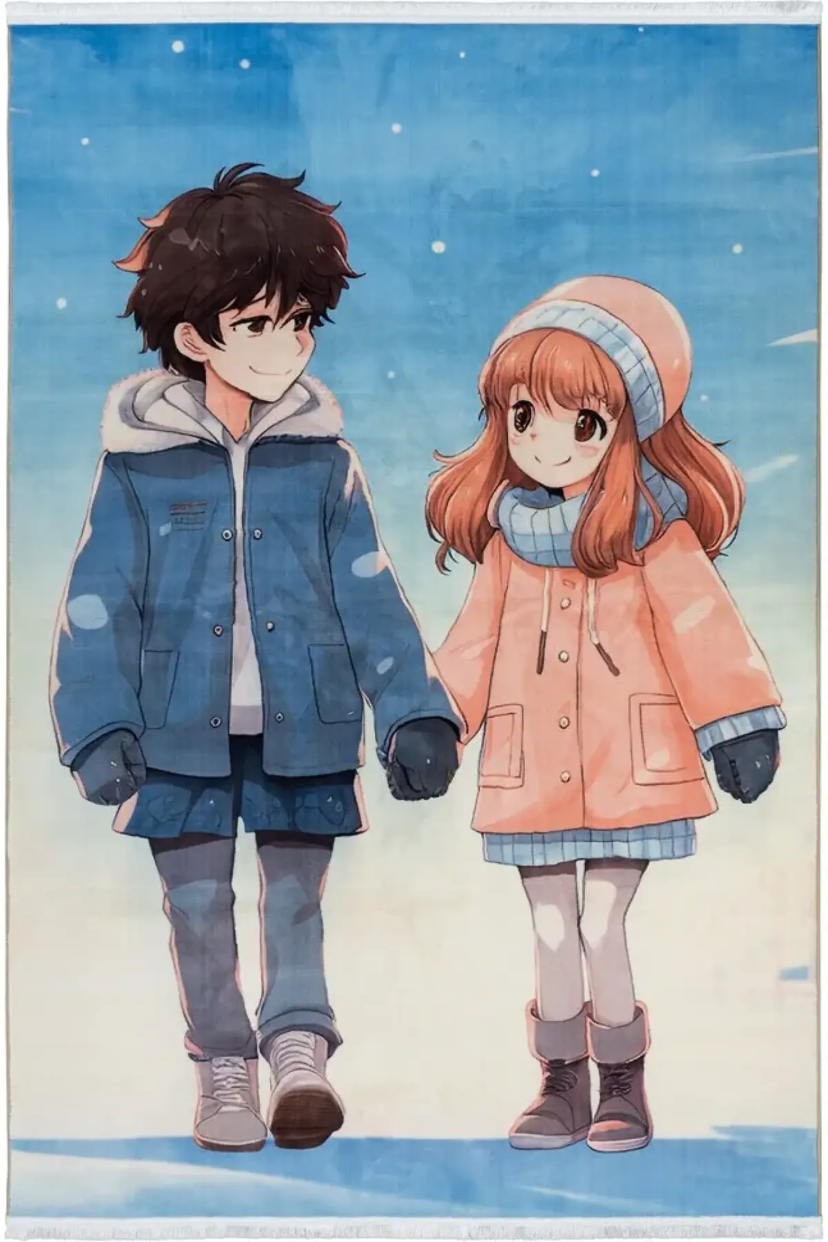 فرش محتشم اتاق کودک طرح دختر و پسر کد 25KK0070 زمینه آبی (غیربرجسته)