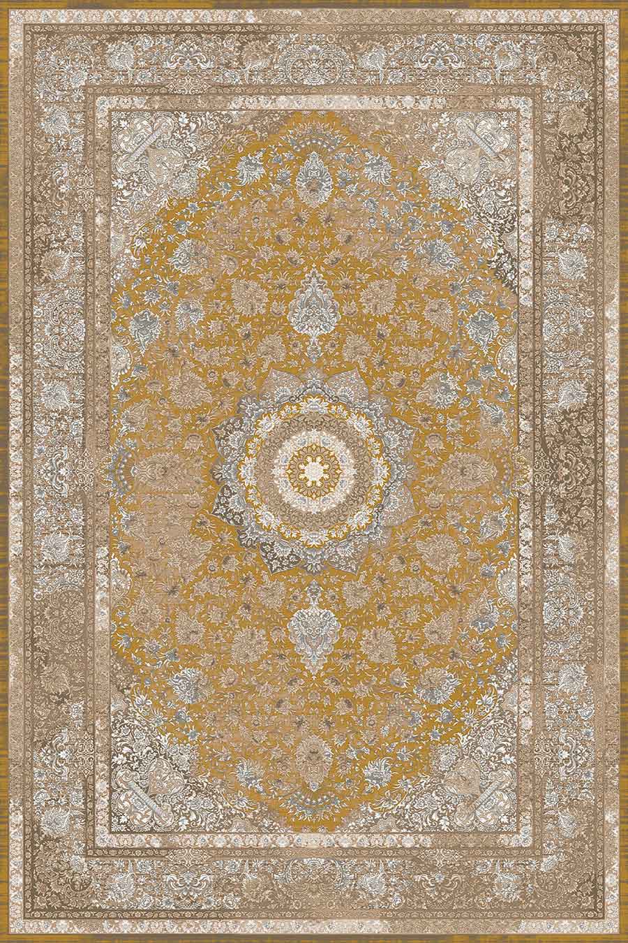 فرش ستاره کویر یزد 1000 شانه کلکسیون عالی قاپو کد HA51L زمینه 3011G (برجسته)