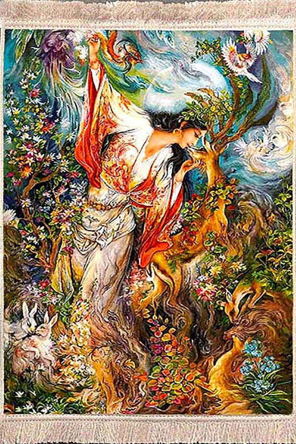 تابلوفرش ماشینی 1200 شانه طرح بوسه بر آهو (3 سایز)
