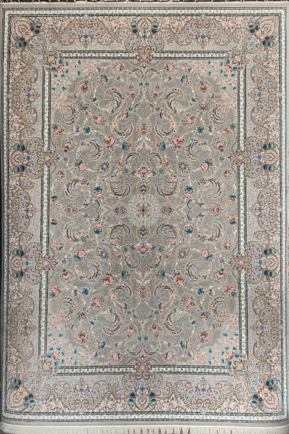 فرش ستاره کویر یزد 1000 شانه کلکسیون نقش جهان کد E40 زمینه 2037 (برجسته)