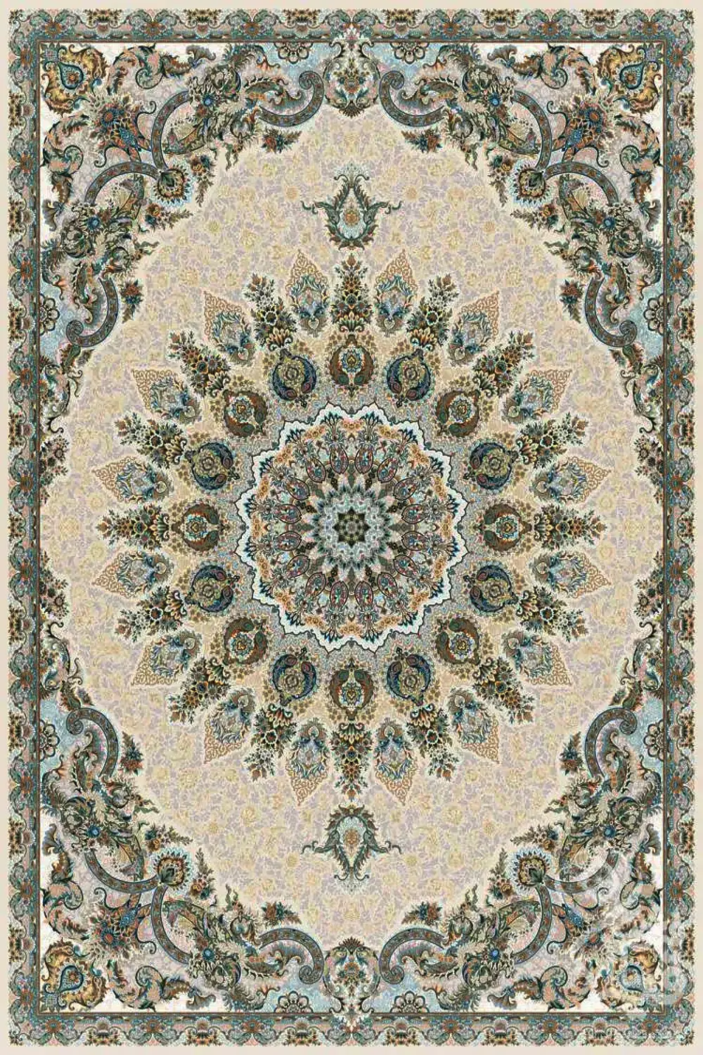 فرش قیطران 1500 شانه کلکسیون 1500 شانه طرح پدیده زمینه کرم (برجسته)