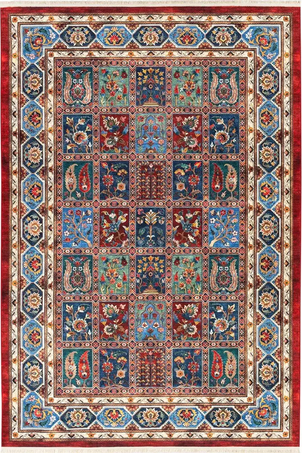 فرش محتشم 1000 شانه کلکسیون سنتی کد 25CS0380 زمینه لاکی (غیربرجسته)