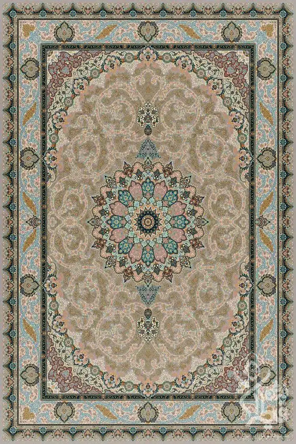 فرش قیطران 1500 شانه کلکسیون 1500 شانه طرح آزیتا زمینه نسکافه ای (برجسته)