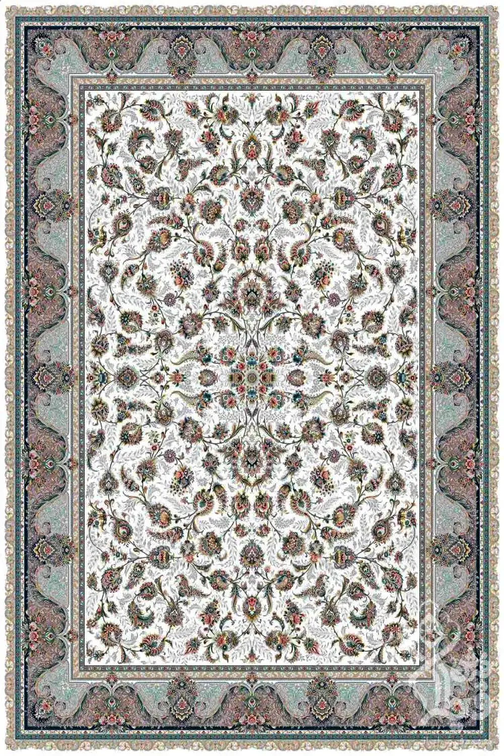 فرش قیطران 1200 شانه کلکسیون پارادایس طرح ایوا زمینه کرم (برجسته)