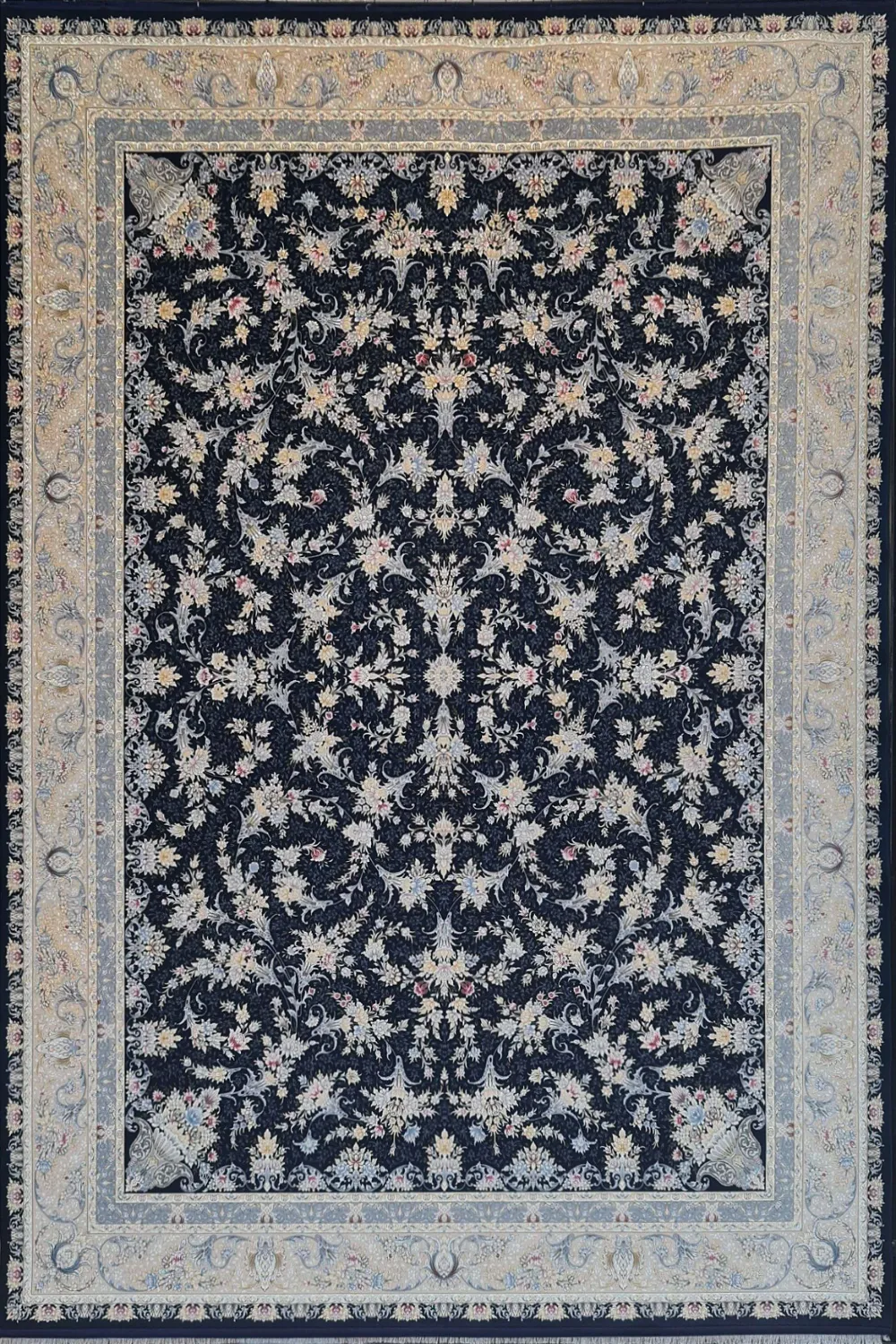 فرش آینده 1500 شانه کلکسیون آرامیس طرح السانا زمینه سورمه ای (برجسته)