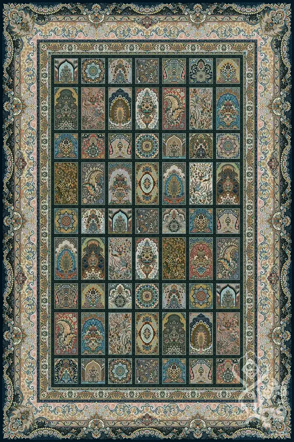 فرش قیطران 1500 شانه کلکسیون 1500 شانه طرح مهرو زمینه سورمه ای (برجسته)