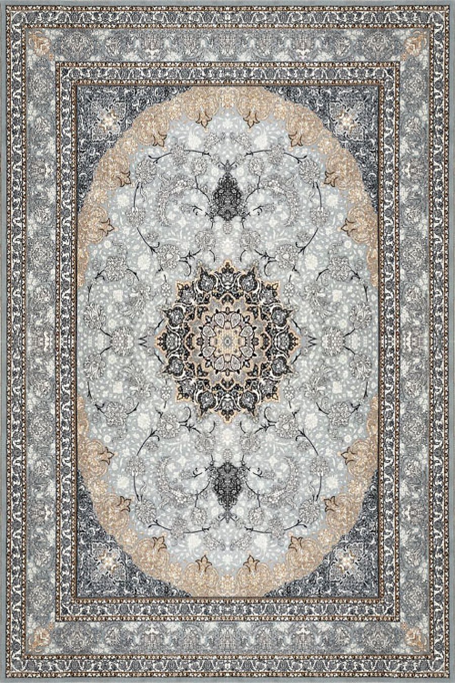 فرش ستاره پانیذ 700 شانه طرح اصفهان زمینه نقره ای طلاکوب (غیربرجسته)