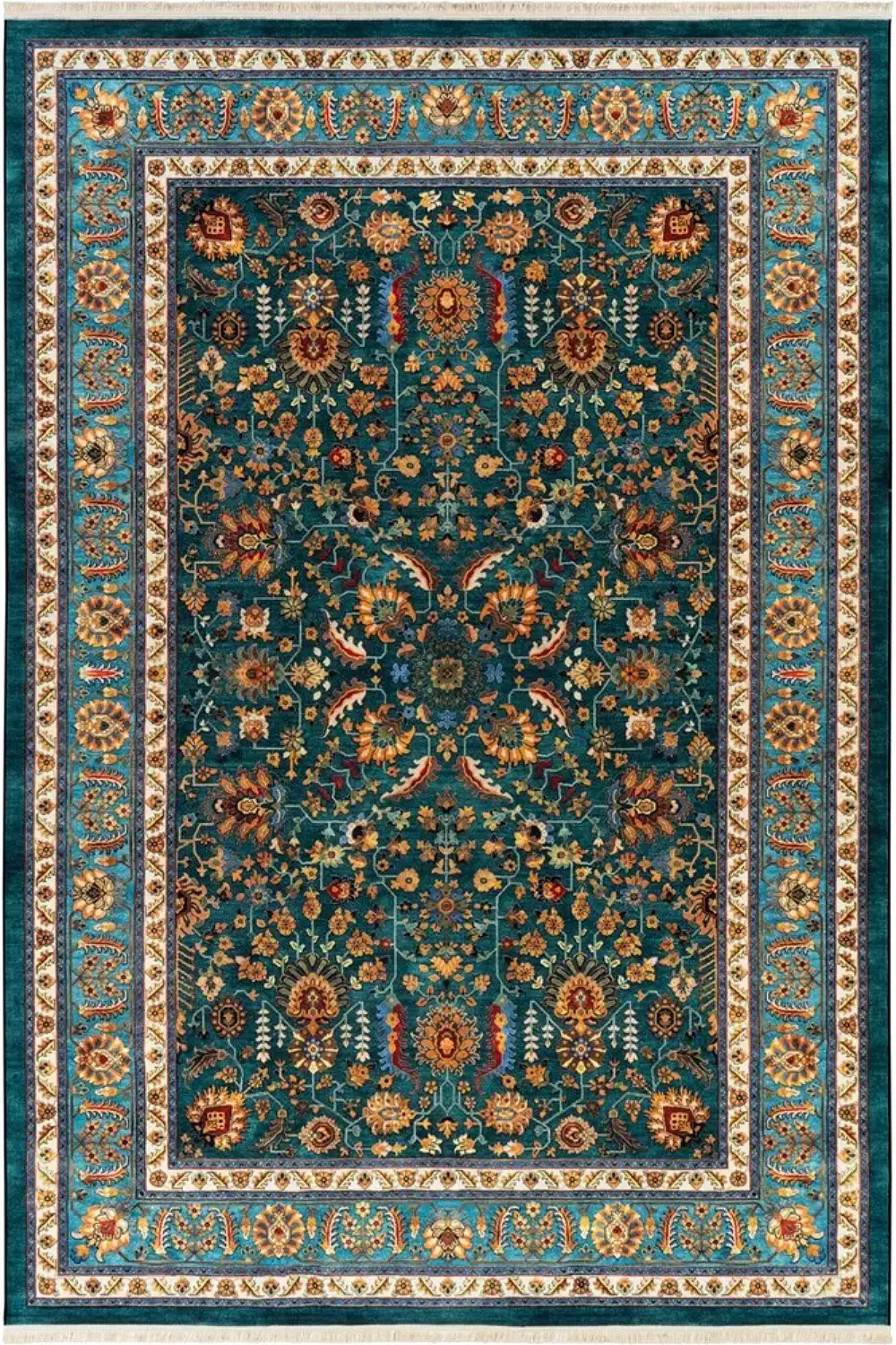 فرش محتشم 1000 شانه کلکسیون سنتی کد 25CS0340 زمینه سبز (غیربرجسته)