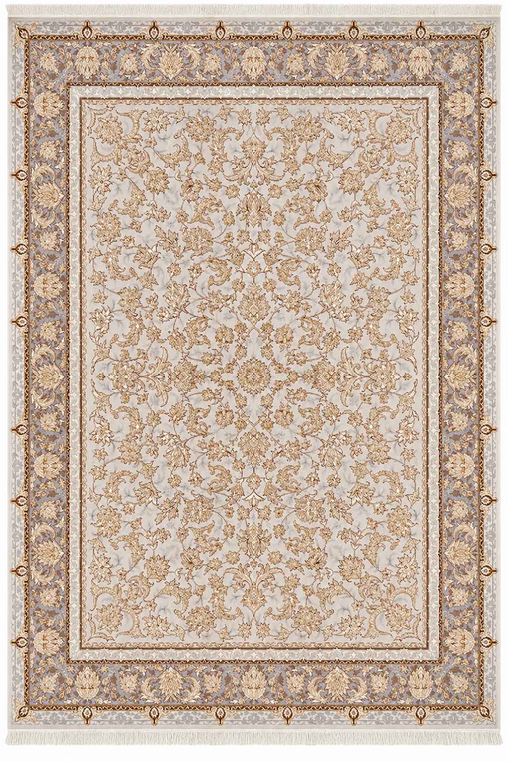 فرش 1200 شانه نقره ای باستان یزد کد 17-10 طرح گل برجسته