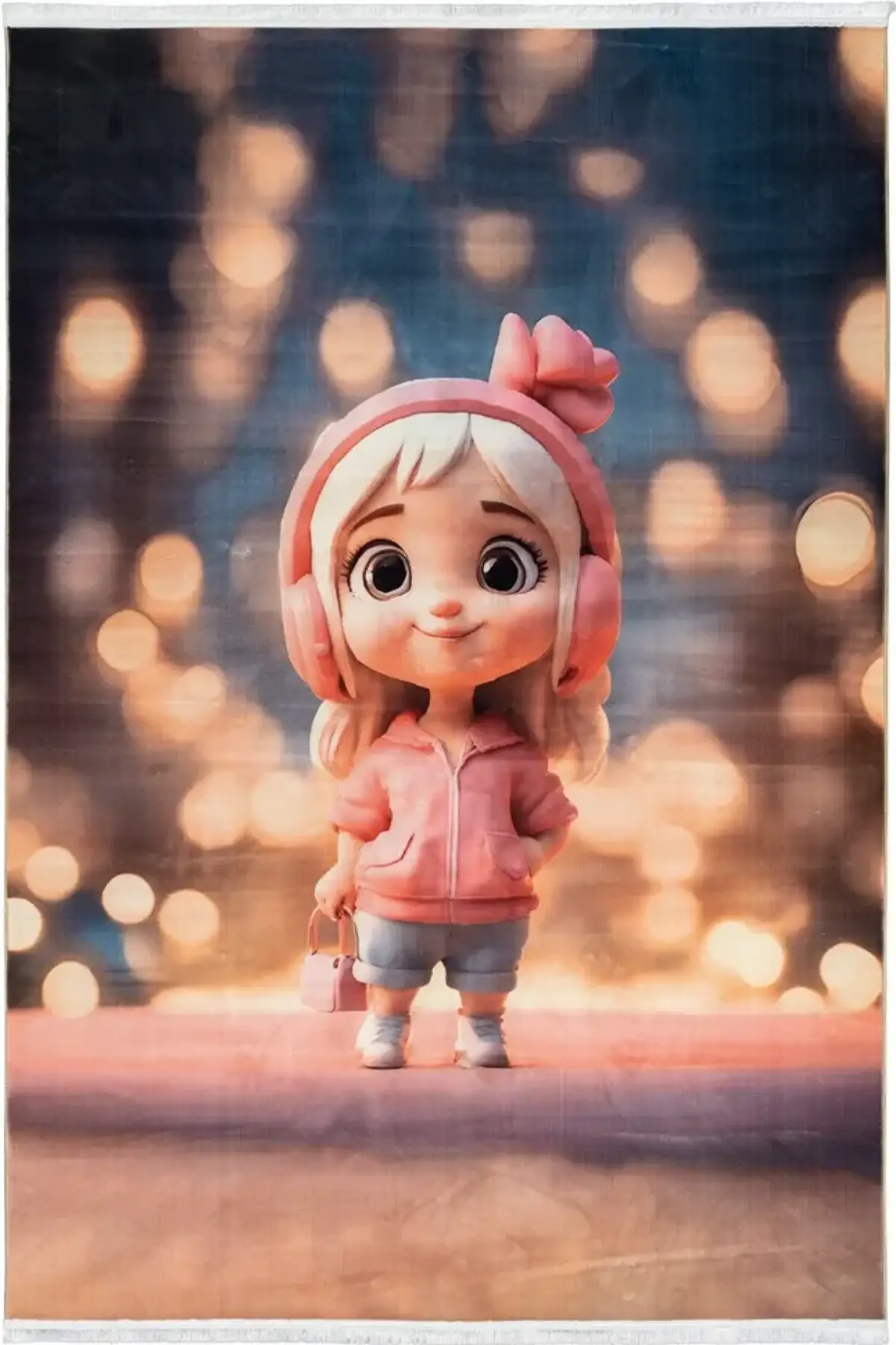 فرش محتشم اتاق کودک طرح دخترک مدرن کد 25KK0020 زمینه خاکستری (غیربرجسته)