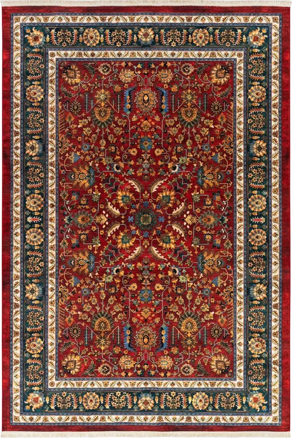 فرش محتشم 1000 شانه کلکسیون سنتی کد 25CS0340 زمینه لاکی (غیربرجسته)