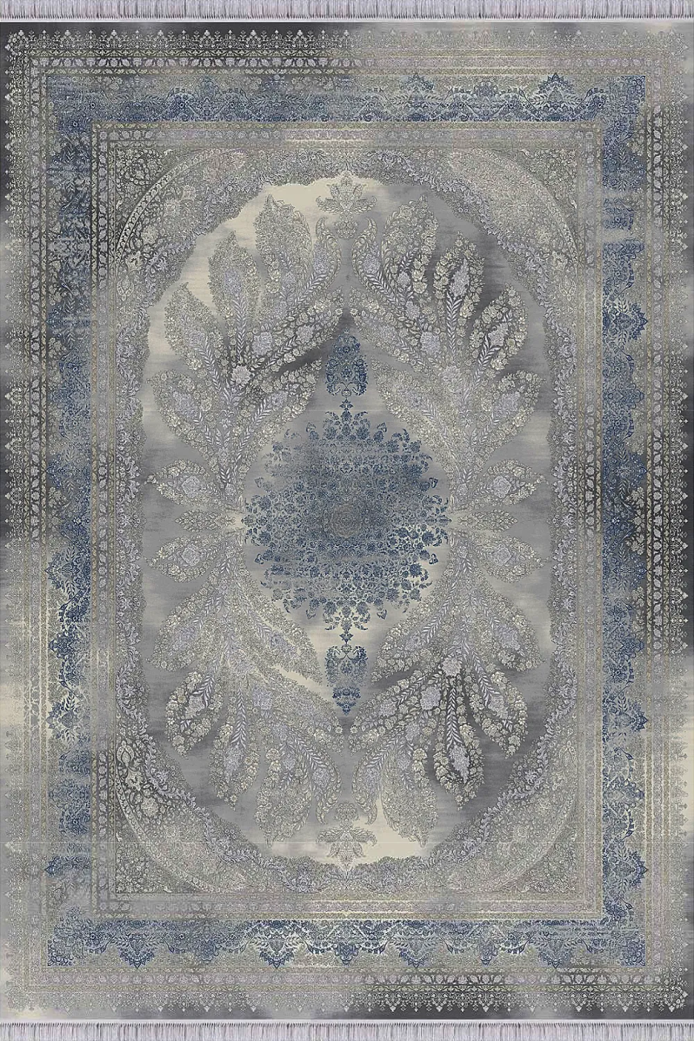 فرش مهدیان 1500 شانه کلکسیون حریر و طلاکوب طرح ملکه زمینه آبی (برجسته)