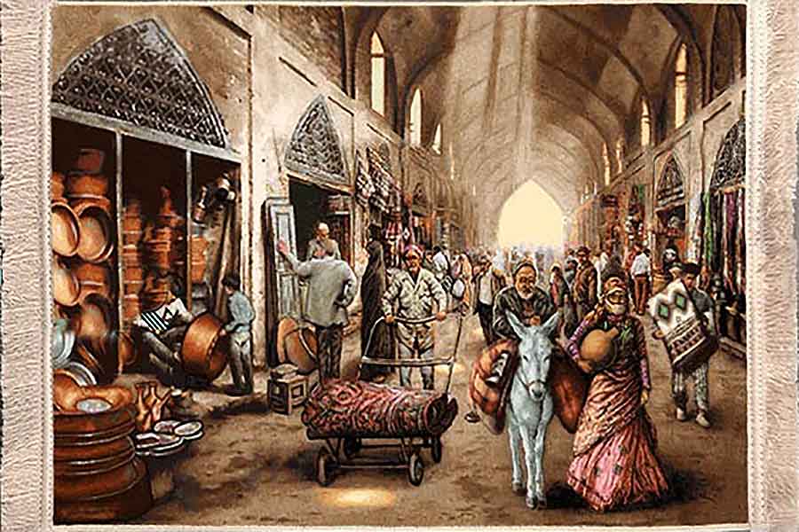 تابلوفرش ماشینی 1200 شانه طرح بازار مسگرها (3 سایز)